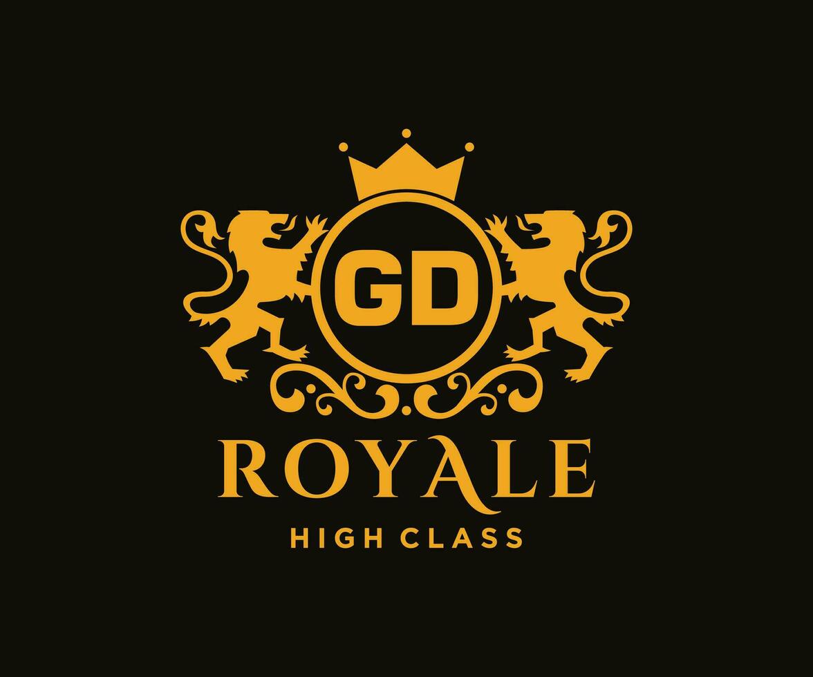 Golden Letter GD template logo Luxury gold letter with crown. Monogram alphabet . Beautiful royal initials letter. vector