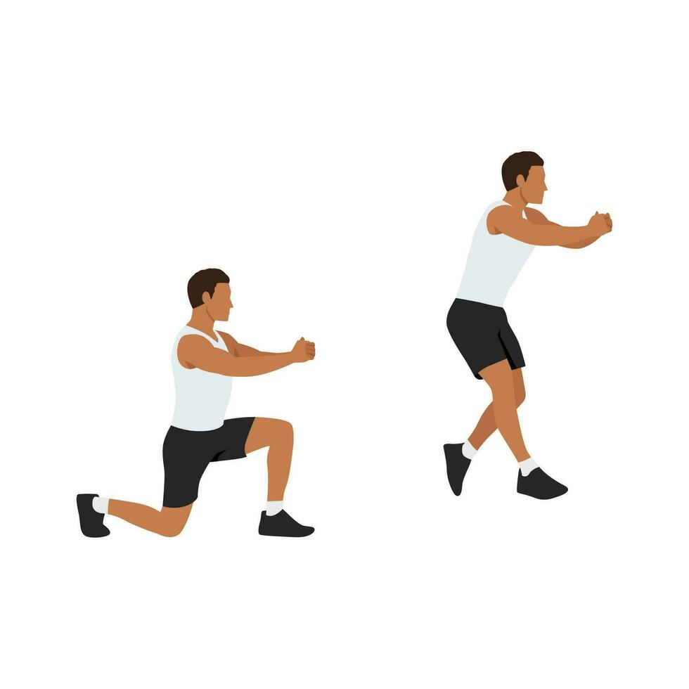 Man doing Split squat jump exercise. Flat vector illustration isolated ...