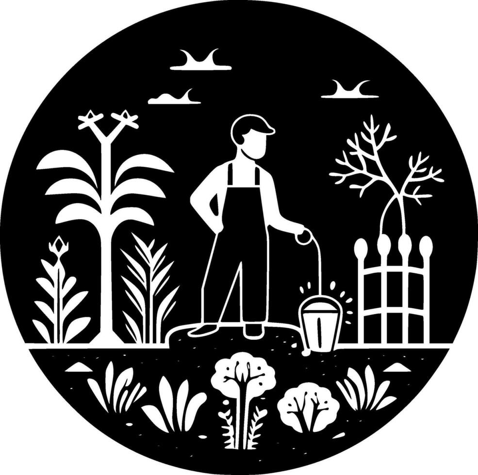 jardín - negro y blanco aislado icono - vector ilustración