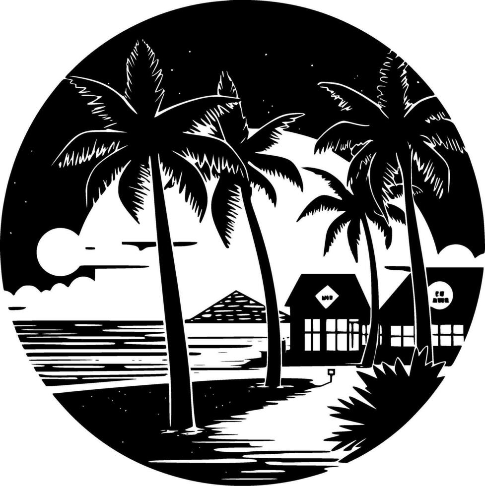 Beach, Black and White Vector illustration