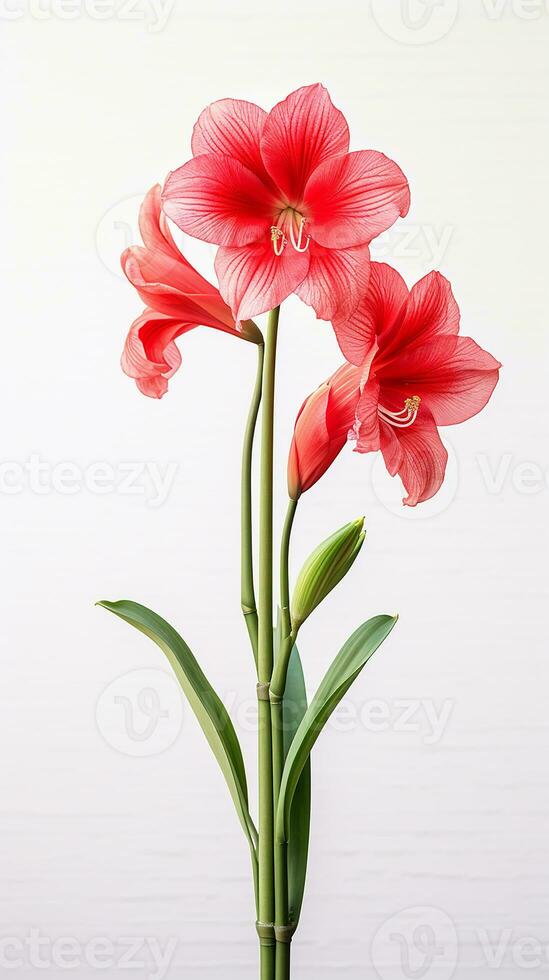 Photo of beautiful Amaryllis flower isolated on white background. Generative AI