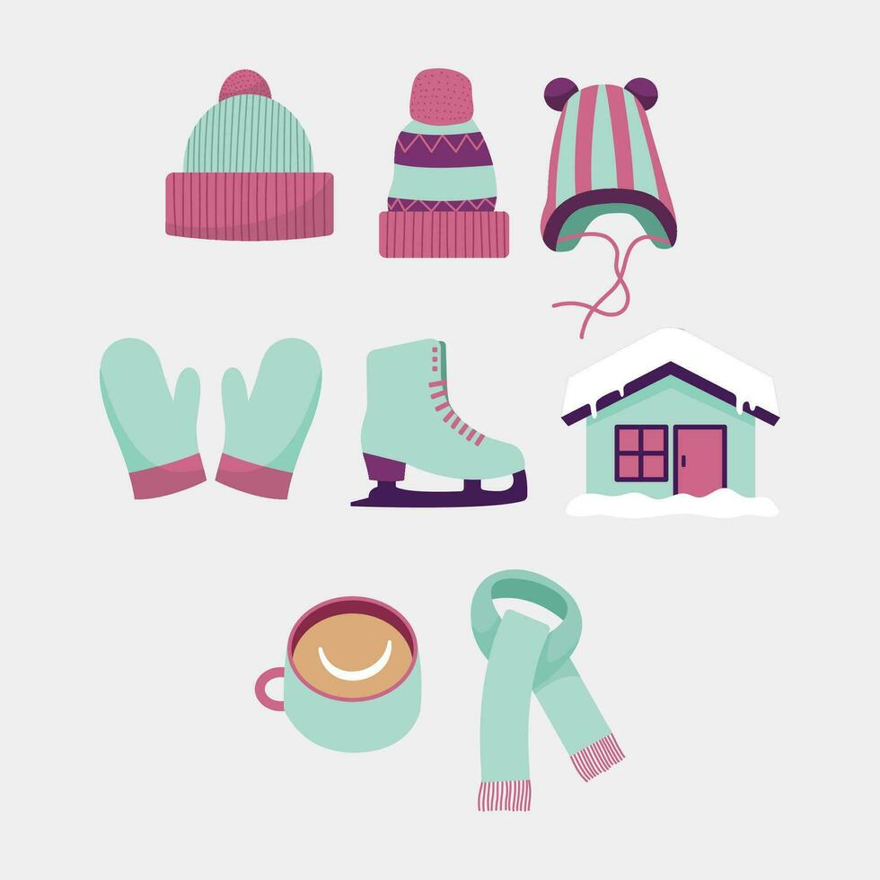 Set Of Winter Clipart Illustration vector