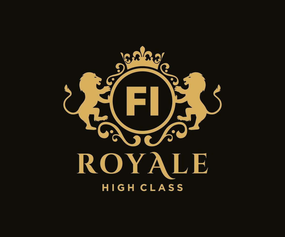 Golden Letter FI template logo Luxury gold letter with crown. Monogram alphabet . Beautiful royal initials letter. vector