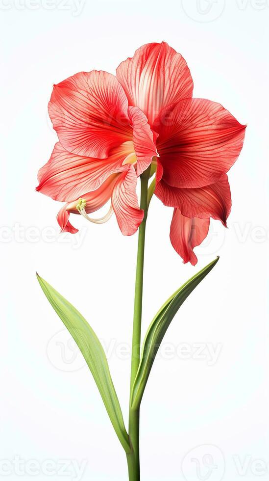 Photo of beautiful Amaryllis flower isolated on white background. Generative AI