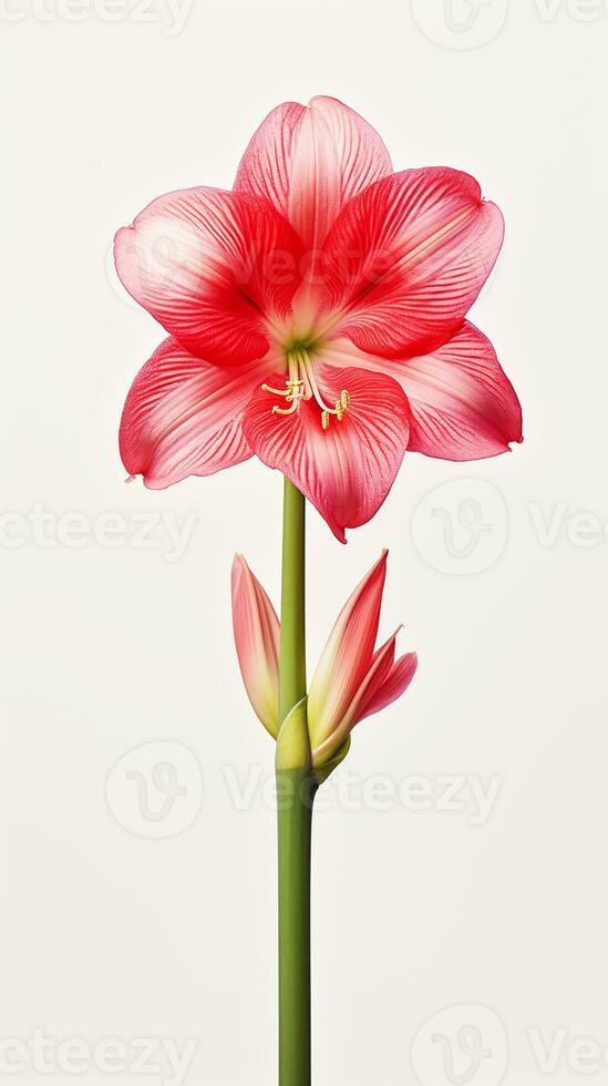 Photo of beautiful Amaryllis flower isolated on white background. Generative AI