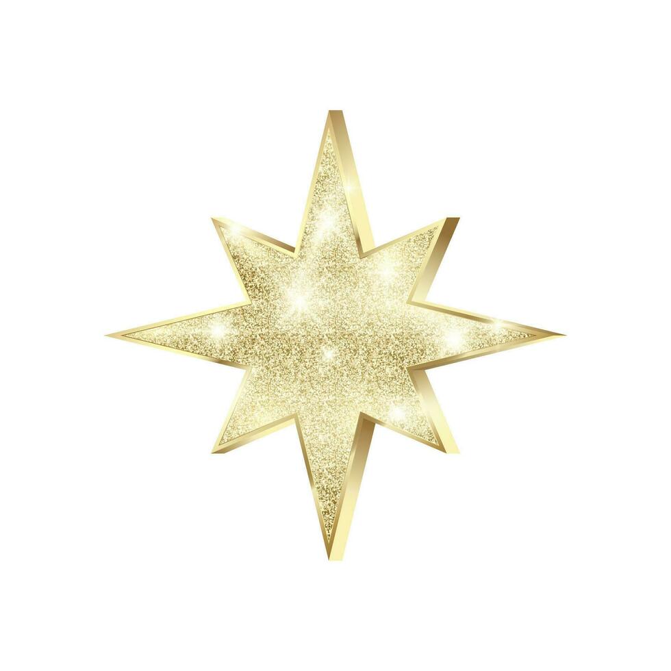 Golden star with glitters. Shiny Christmas decoration. Gold Star with sparkles. Vector illustration isolated on white background