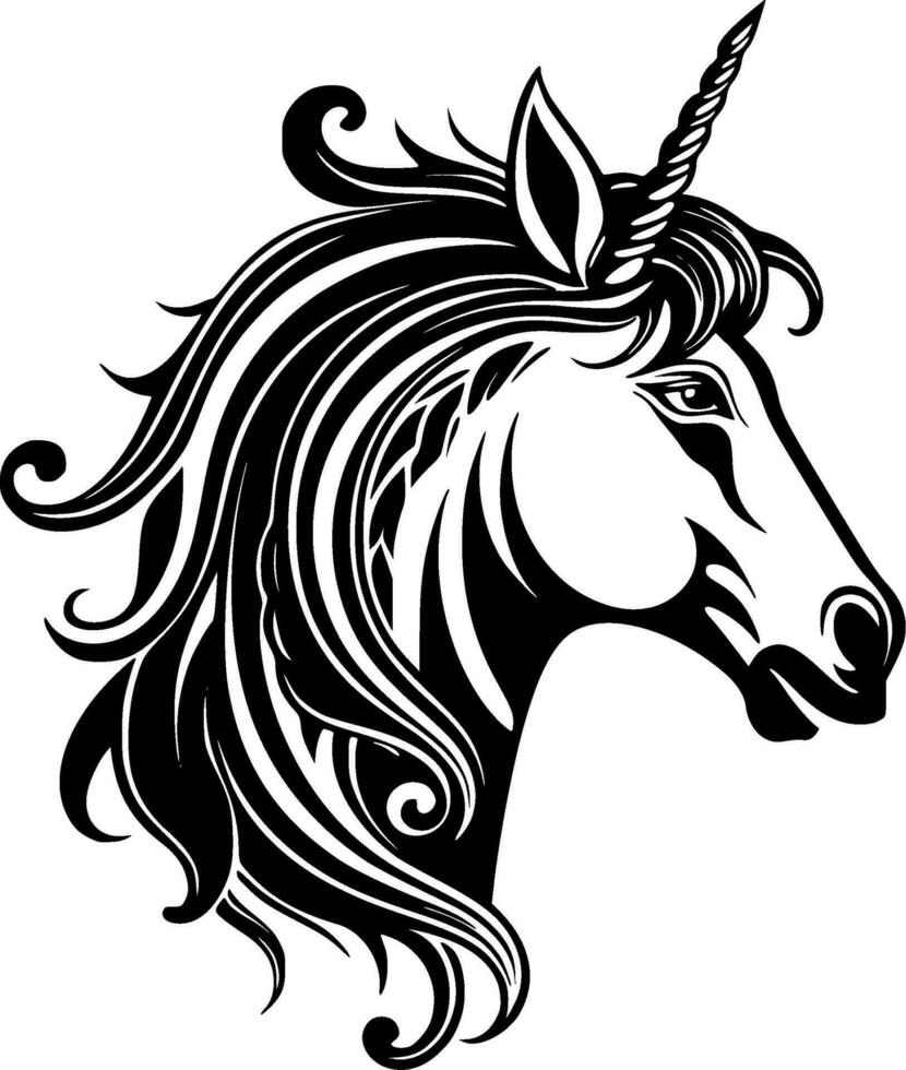 Unicorn, Black and White Vector illustration