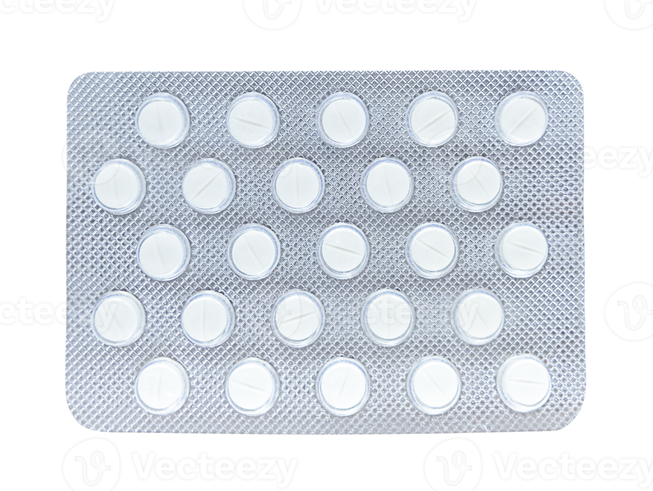 White tablets in silver blister isolated on a transparent png background. Stock photo