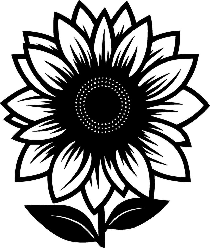 Sunflower, Black and White Vector illustration
