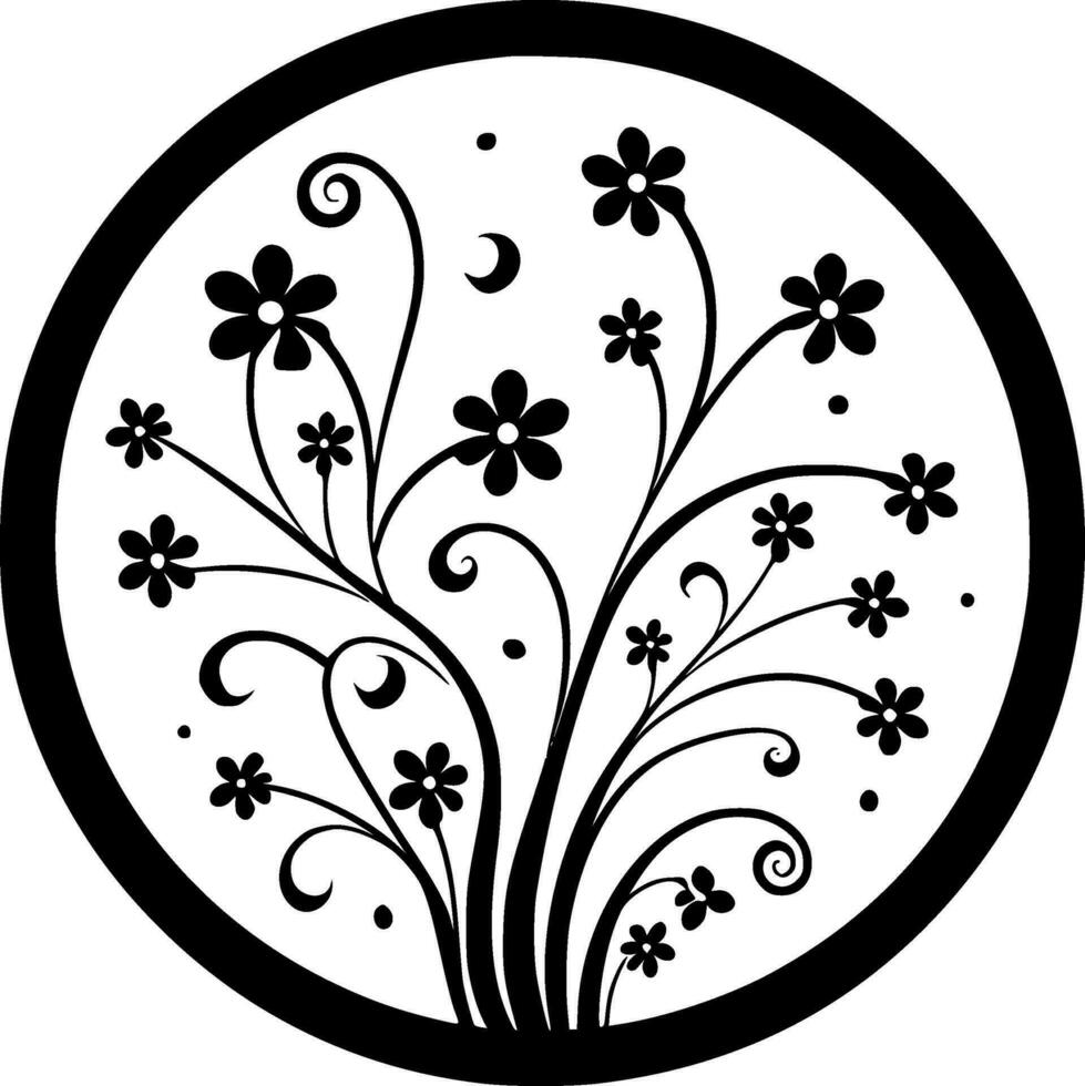 Floral, Black and White Vector illustration