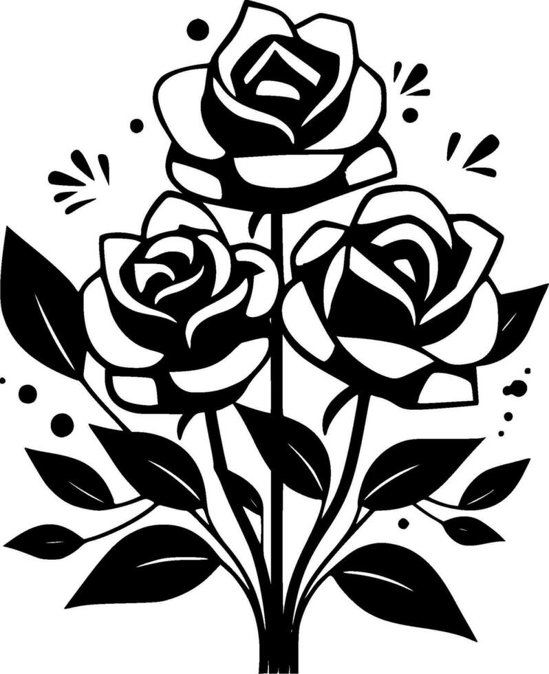 rosas - negro y blanco aislado icono - vector ilustración