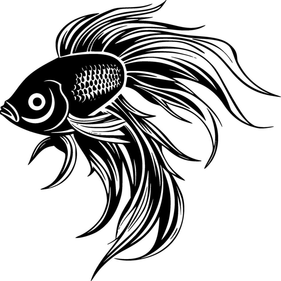 Beta Fish, Black and White Vector illustration