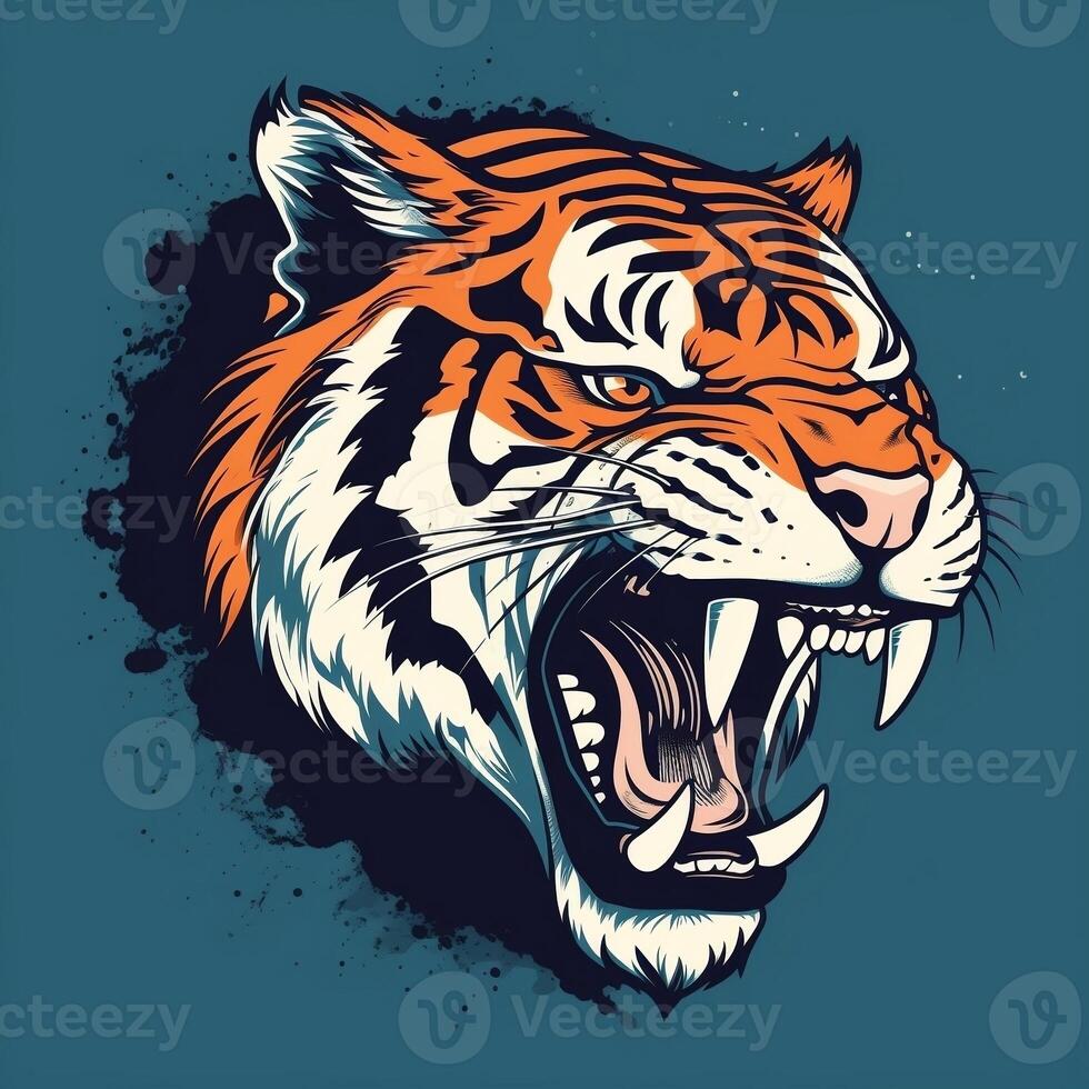 Roaring tiger head vector illustration generative ai photo