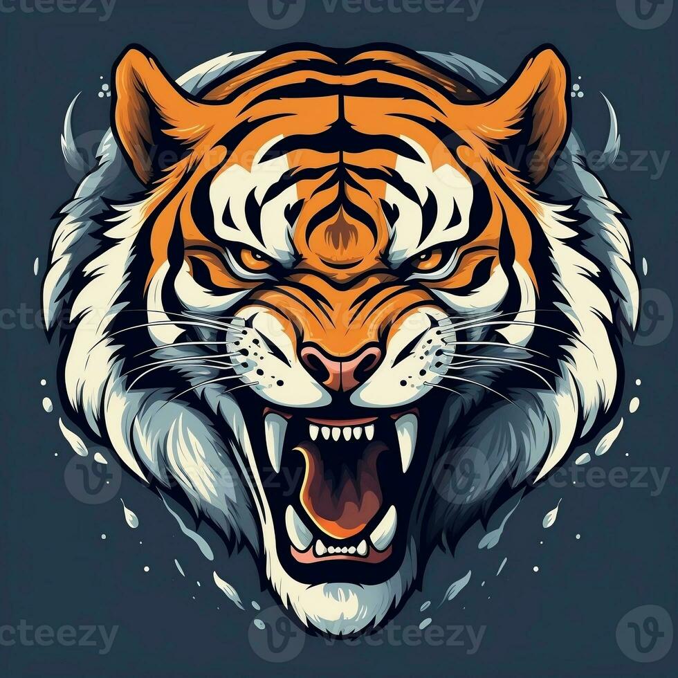 Roaring tiger head vector illustration generative ai photo