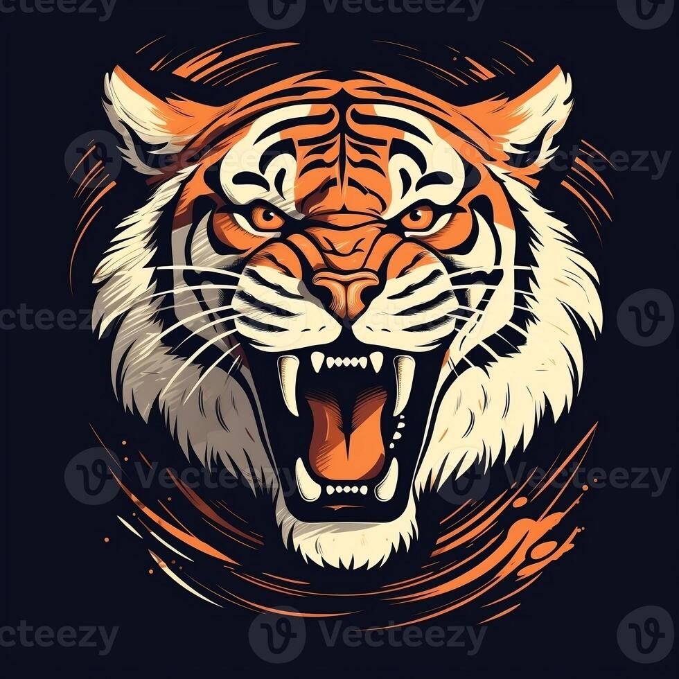 Roaring tiger head vector illustration generative ai photo