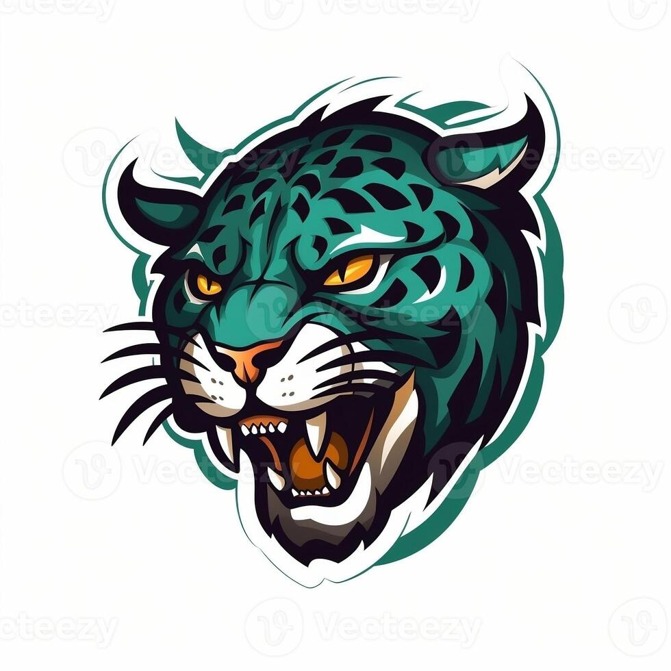 jaguar cabeza mascota deporte logo vector ilustración con aislado antecedentes generativo ai foto