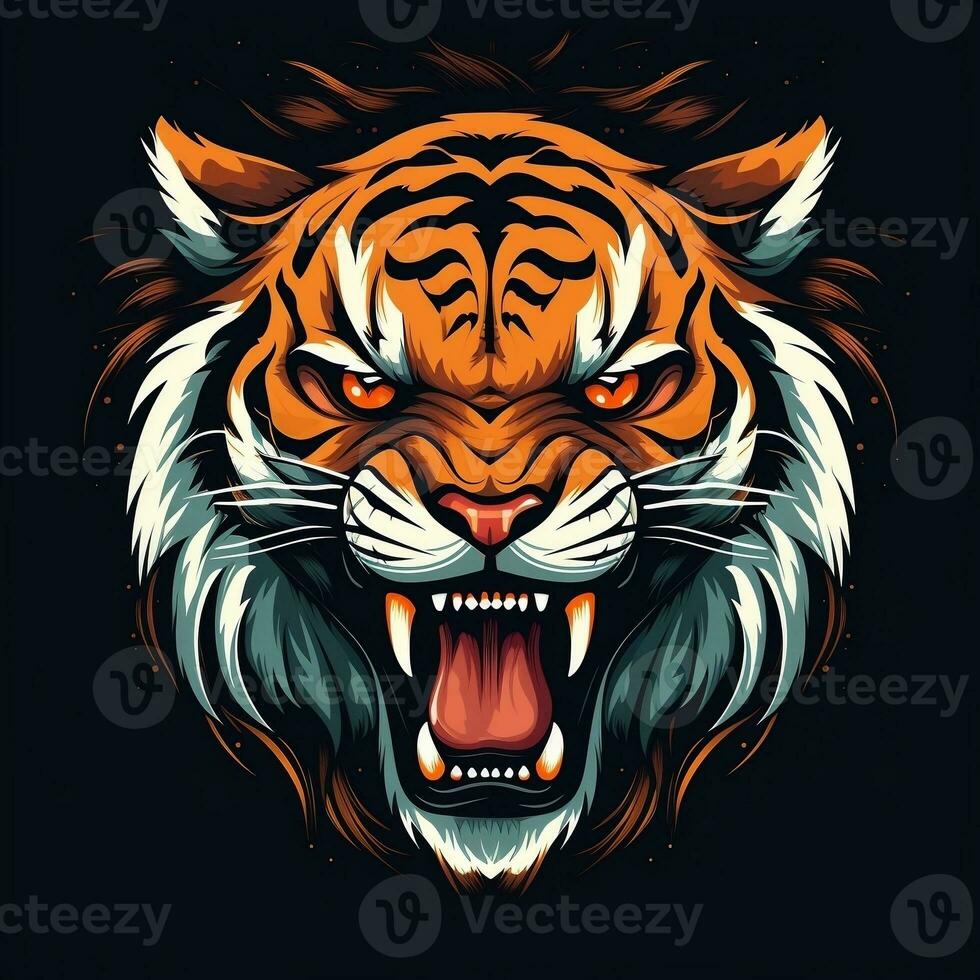 Roaring tiger head vector illustration generative ai photo