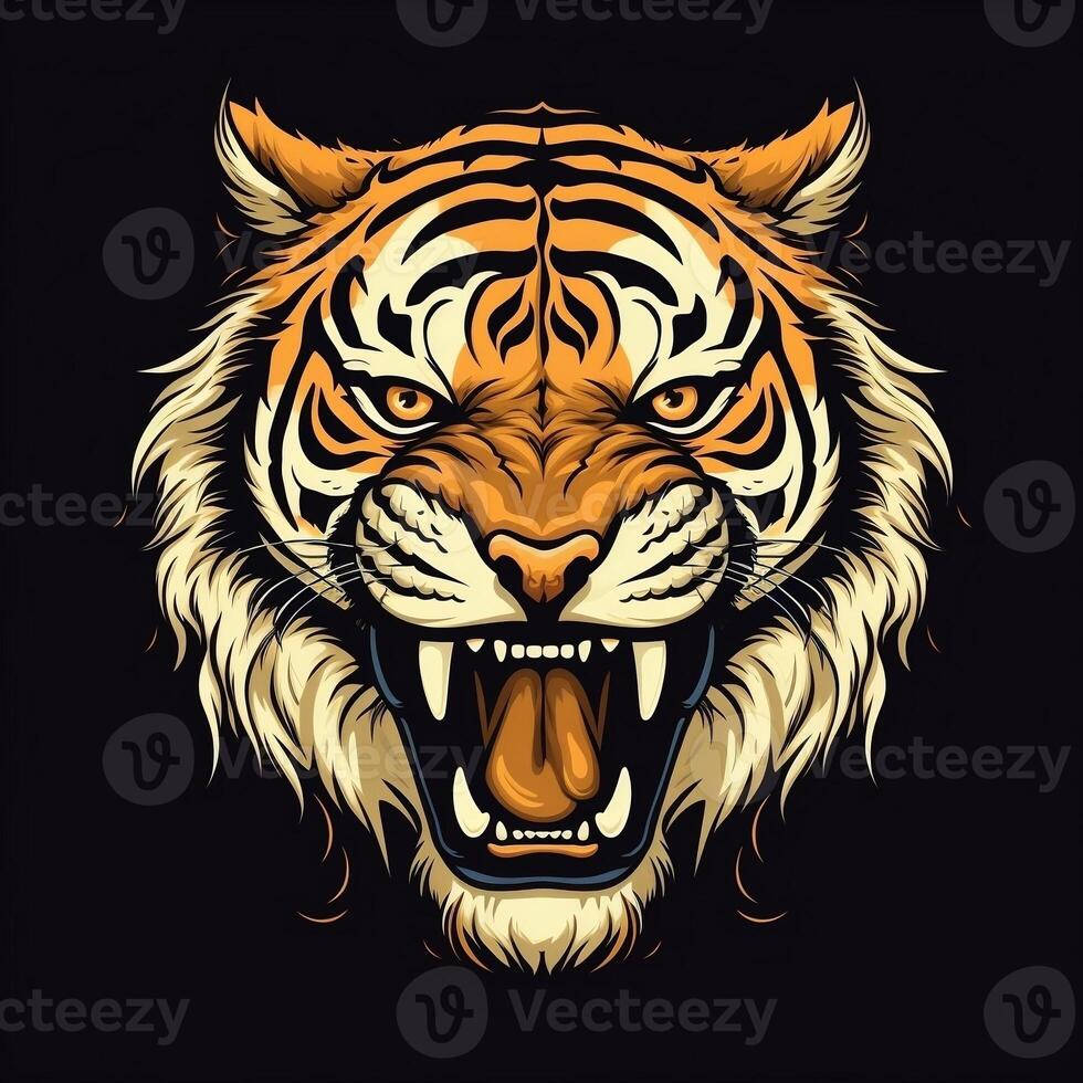 Roaring tiger head vector illustration generative ai photo