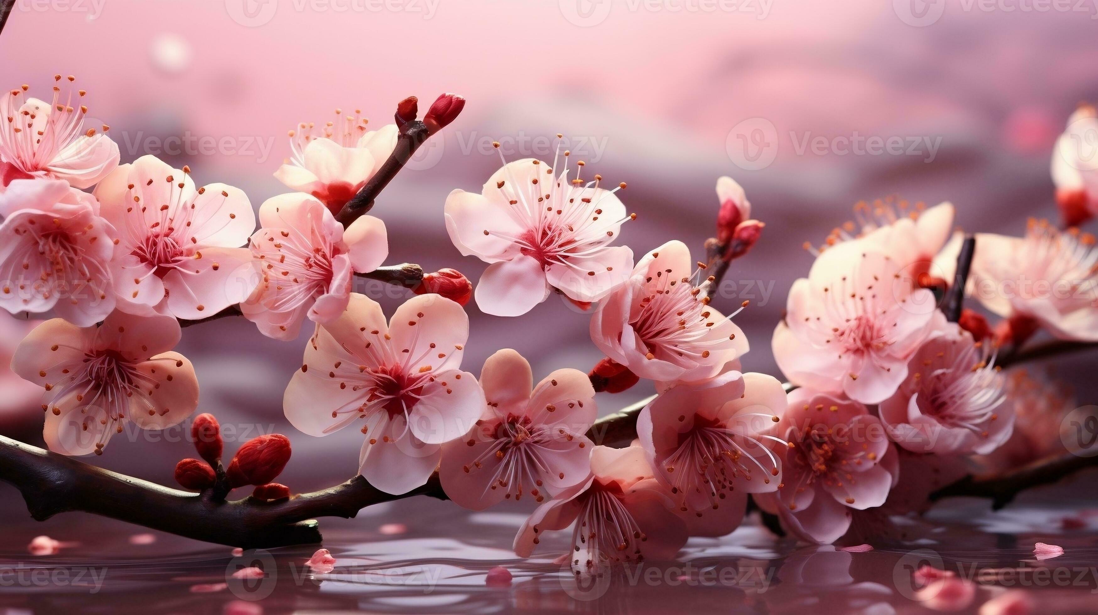 Pink Plum Peach Cherry Blossom Background Wallpaper Illustration