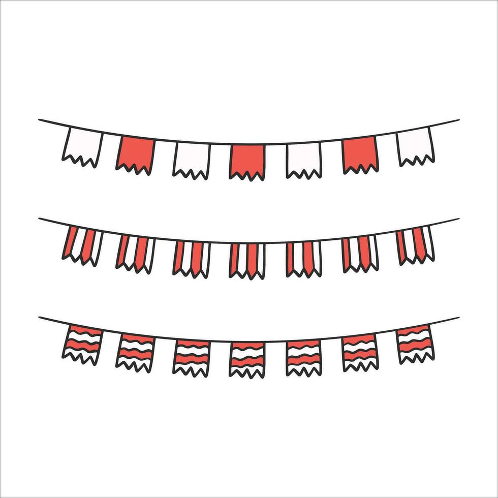 Indonesia flag on the ropes on white background. Indonesia Garland Flag, Indonesia Bunting Flag, Independence Day Indonesia Flag For Festival Poster Decoration Design. vector