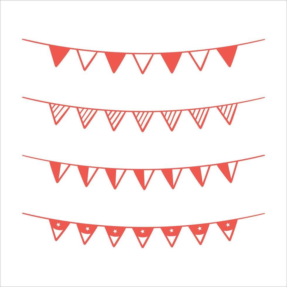 Indonesia flag on the ropes on white background. Indonesia Garland Flag, Indonesia Bunting Flag, Independence Day Indonesia Flag For Festival Poster Decoration Design. vector