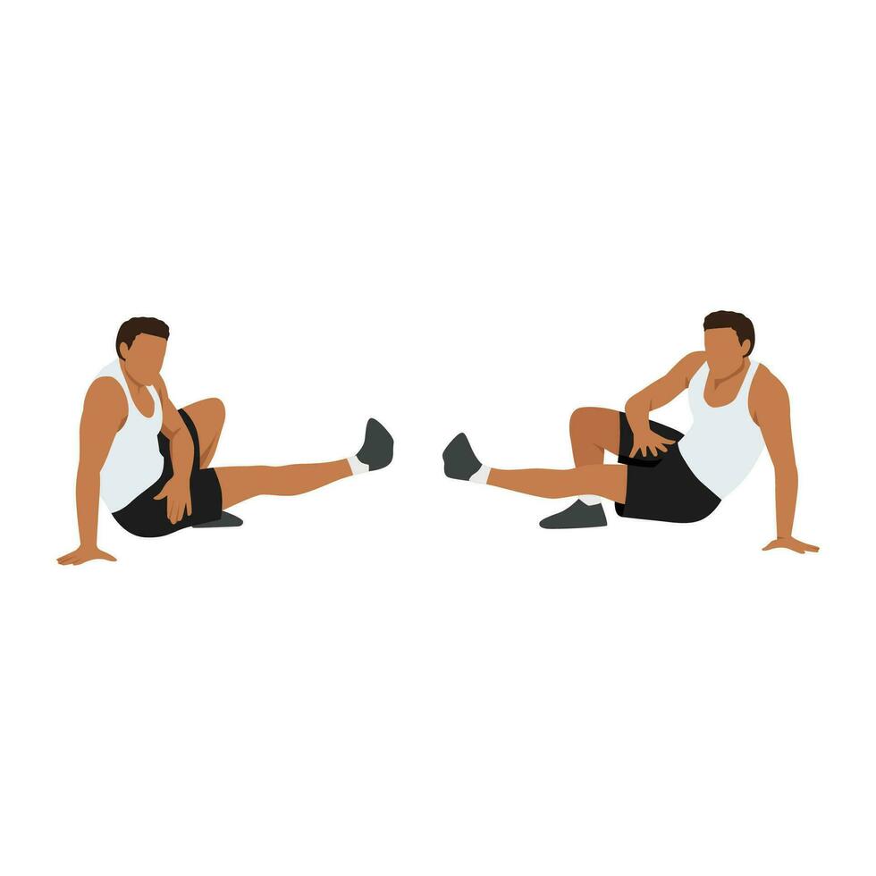 Man doing Functional kick sits exercise. Flat vector illustration