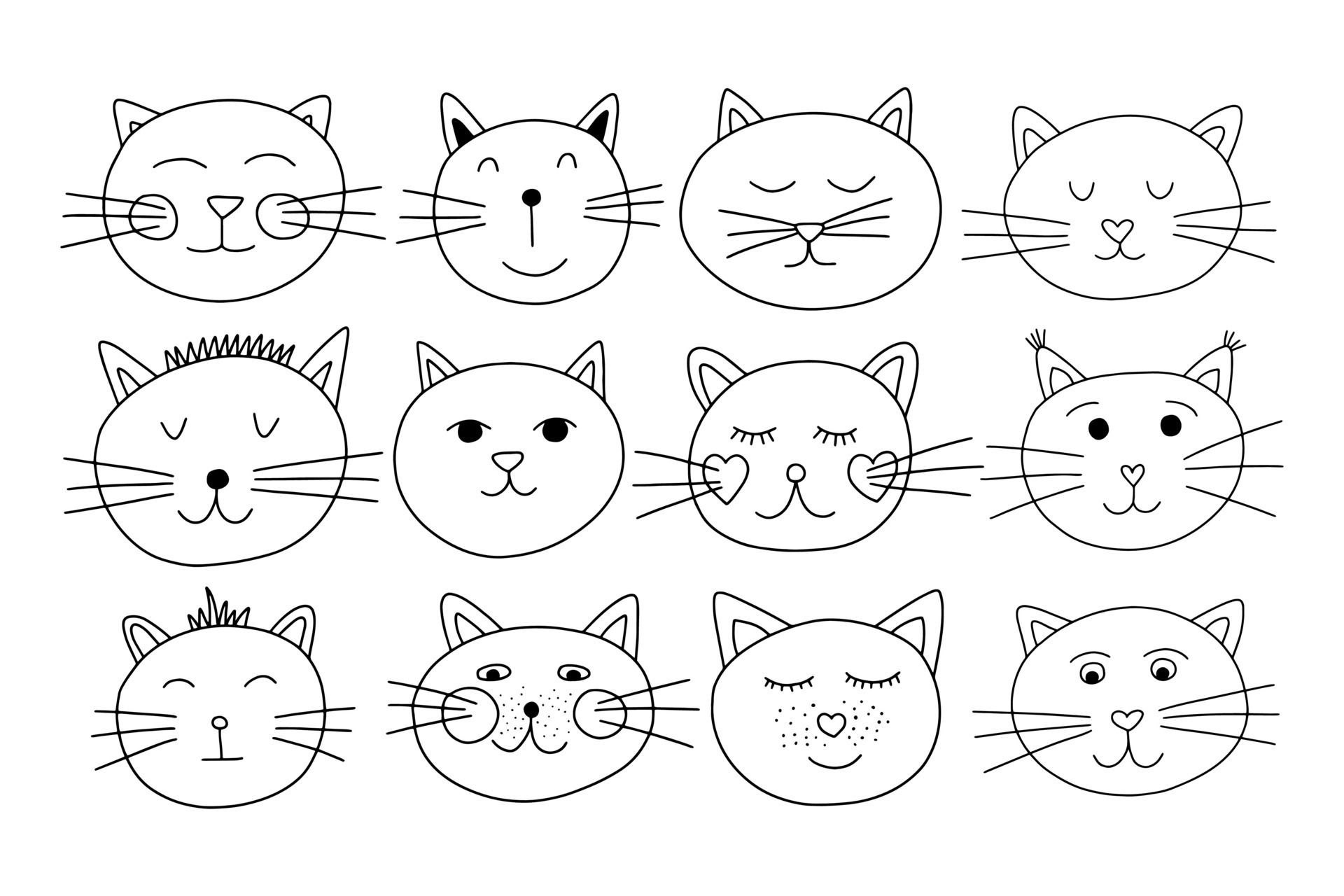 Cats faces vector set. Cute different cat characters faces vector set