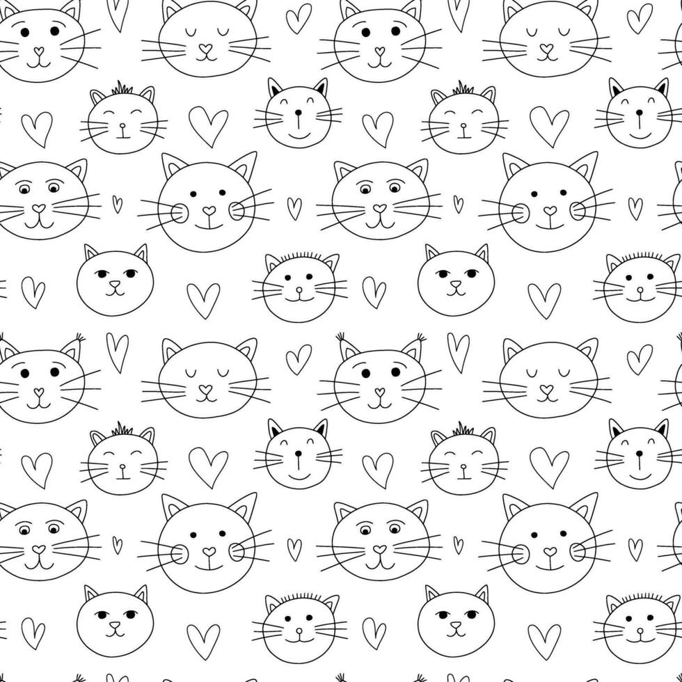 Cats faces lovely seamless pattern. Cute cat faces vector pattern