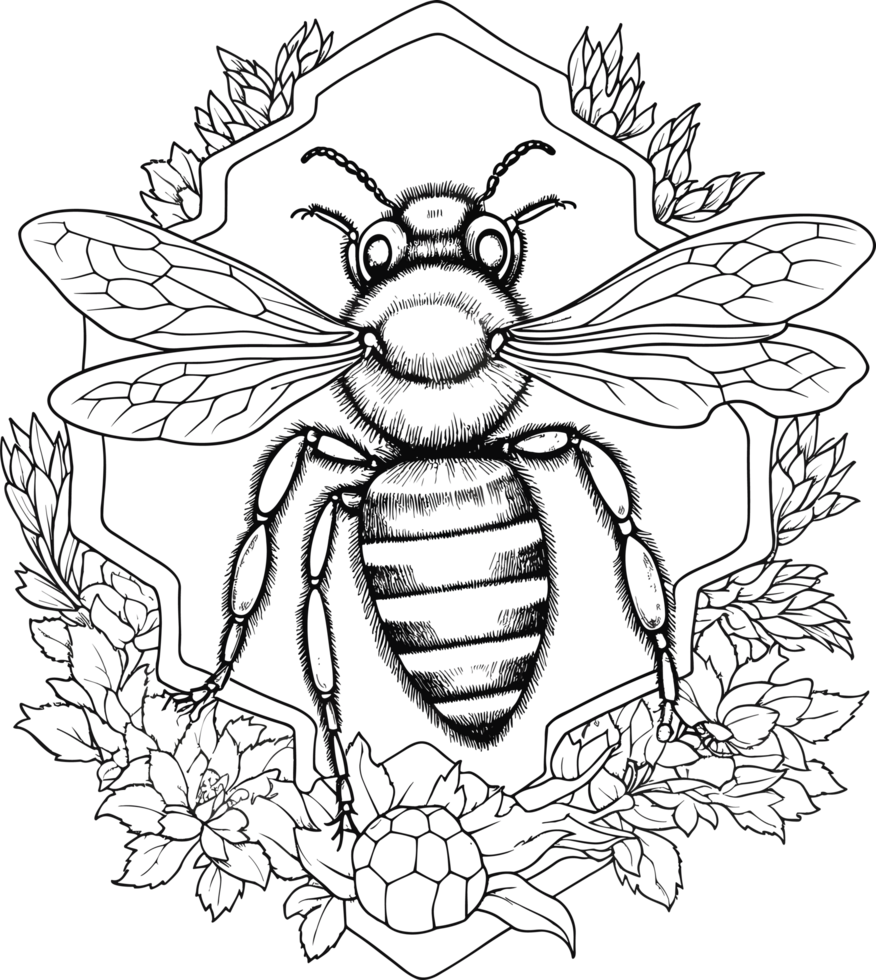 abeille décoration illustration dans noir et blanc ai génératif png