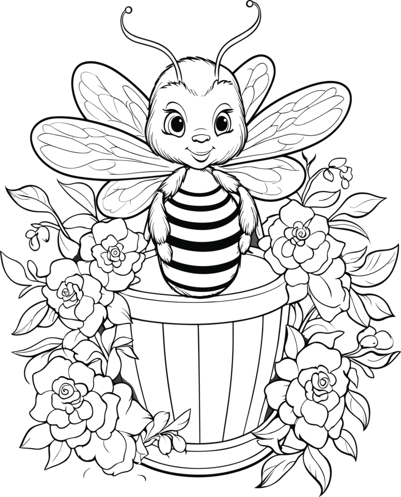 abeille décoration illustration dans noir et blanc ai génératif png