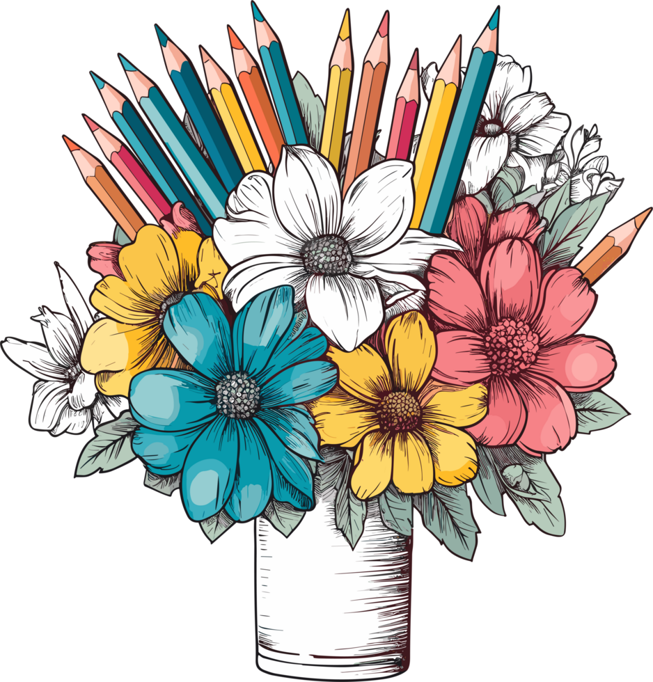 beauty flowers with pen ai generative png