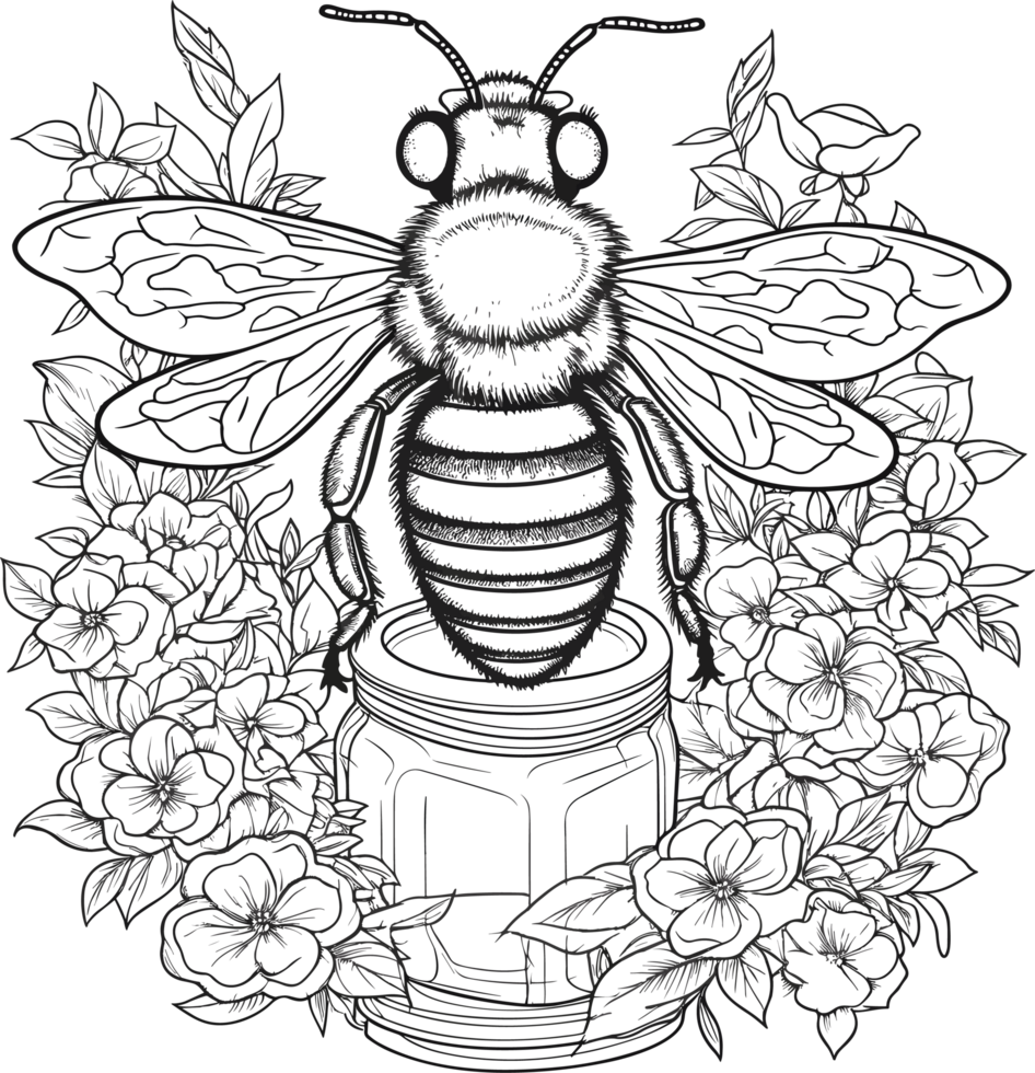 abeille décoration illustration dans noir et blanc ai génératif png