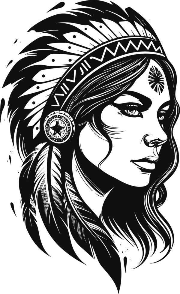 native indian girl in black and white ai generative png