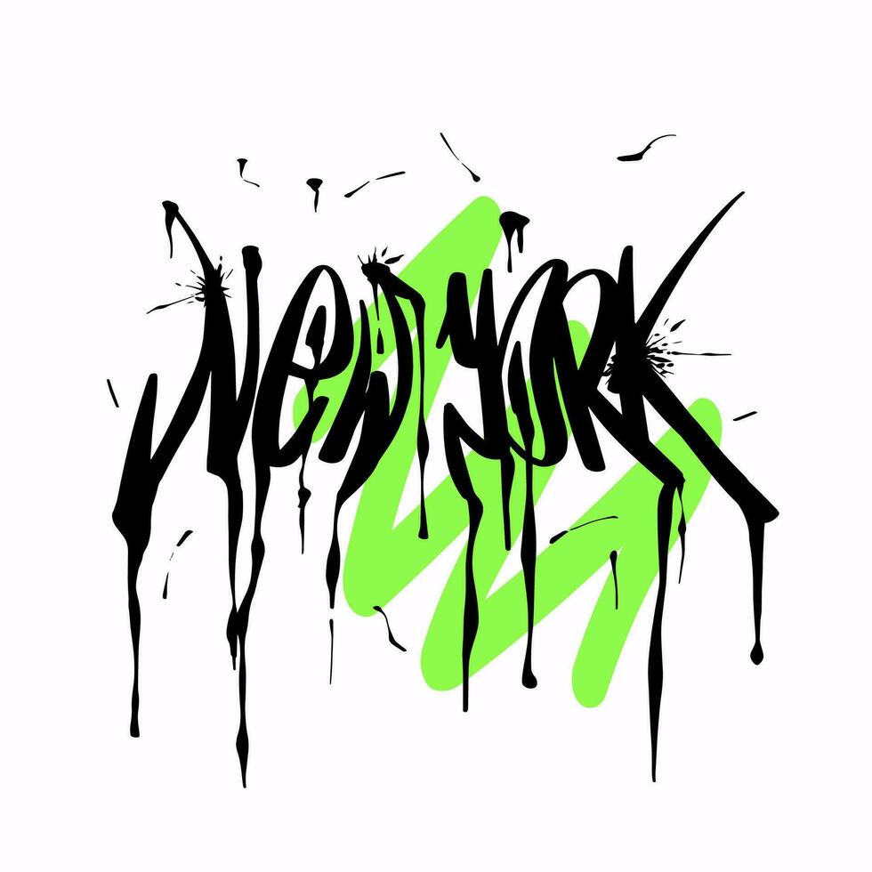 Modern graffiti with the inscription New York. Marker, spray. Vector illustration for printing on fabric, logo.