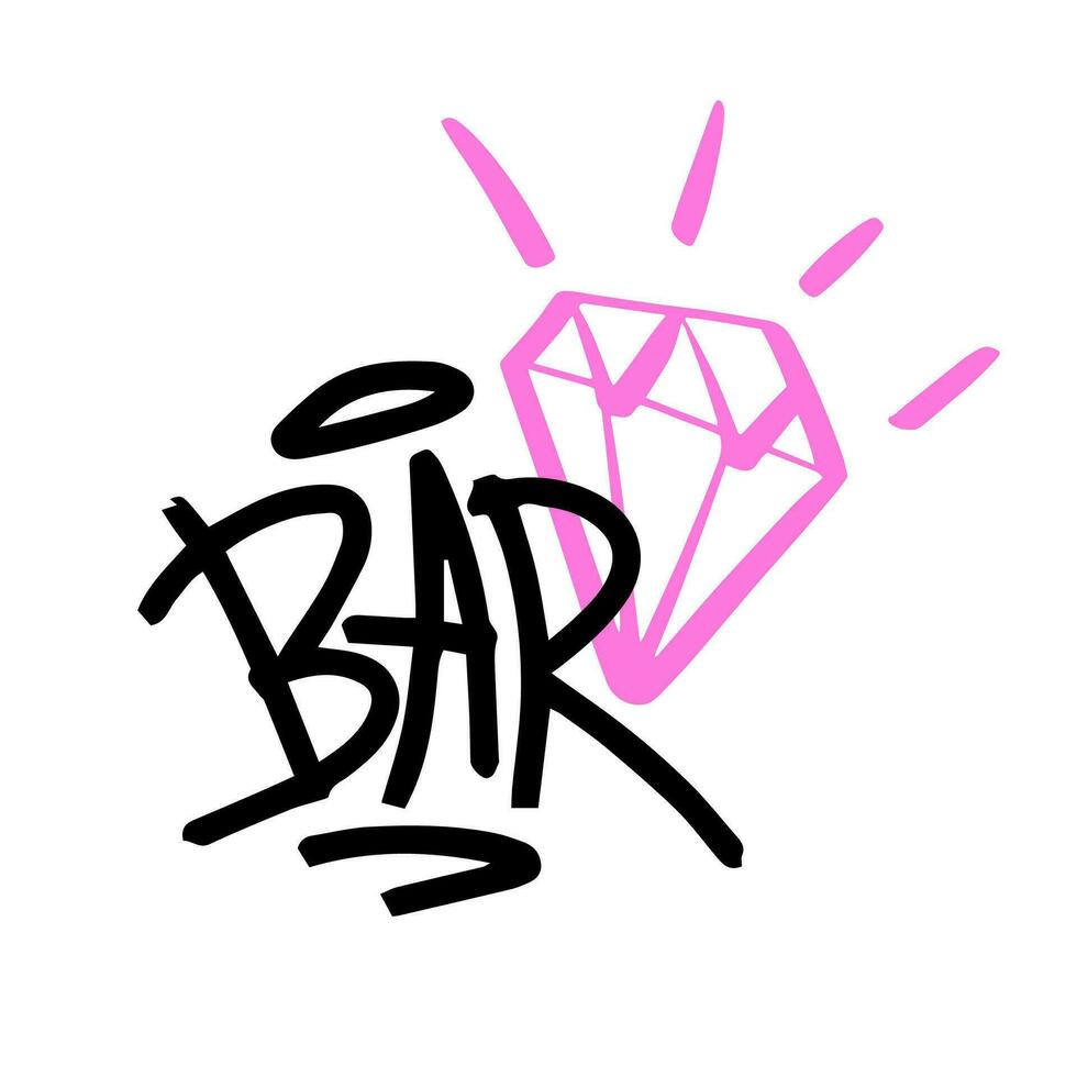 Modern graffiti with the inscription Bar and diamond. Marker, spray. Vector illustration for printing on fabric, logo.