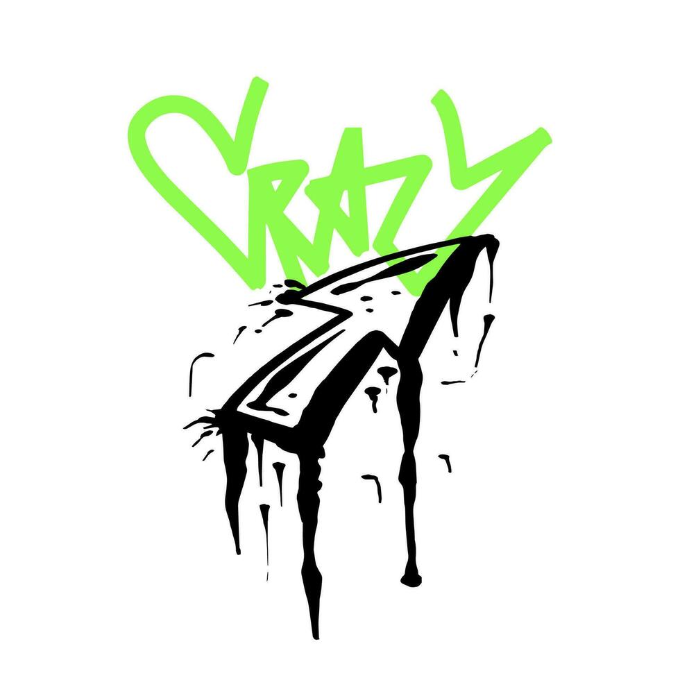 Modern graffiti with the inscription Crazy and arrow. Marker, spray. Vector illustration for printing on fabric, logo.