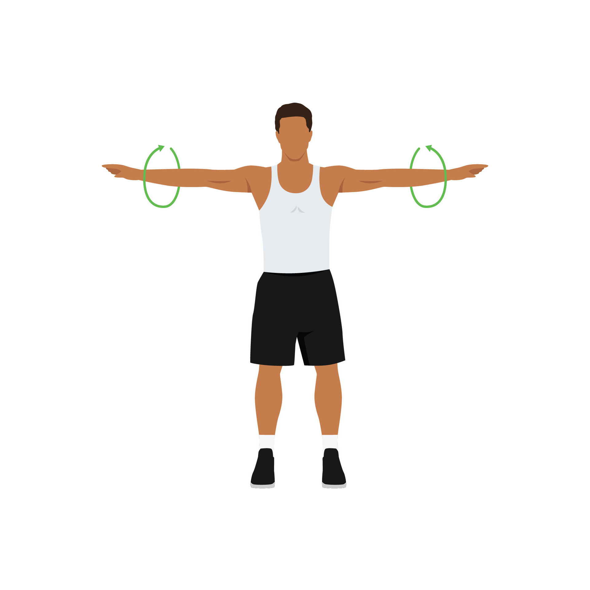 Man doing Standing arm circles exercise. Flat vector illustration
