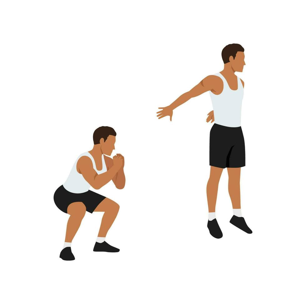 Man doing Explosive squat exercise. Flat vector illustration isolated ...