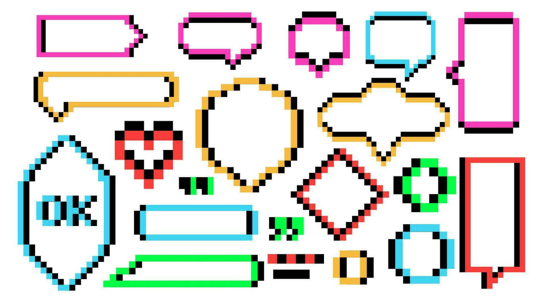 vector conjunto de píxel 90s retro habla burbujas diálogo caja mensaje contorno marcos