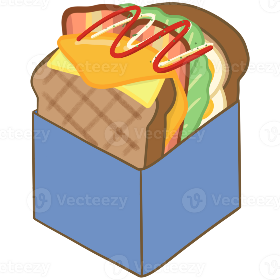Set of delicious sandwich with cheese filled with vegetables, cheese, meat, bacon. Vector in cartoon style png