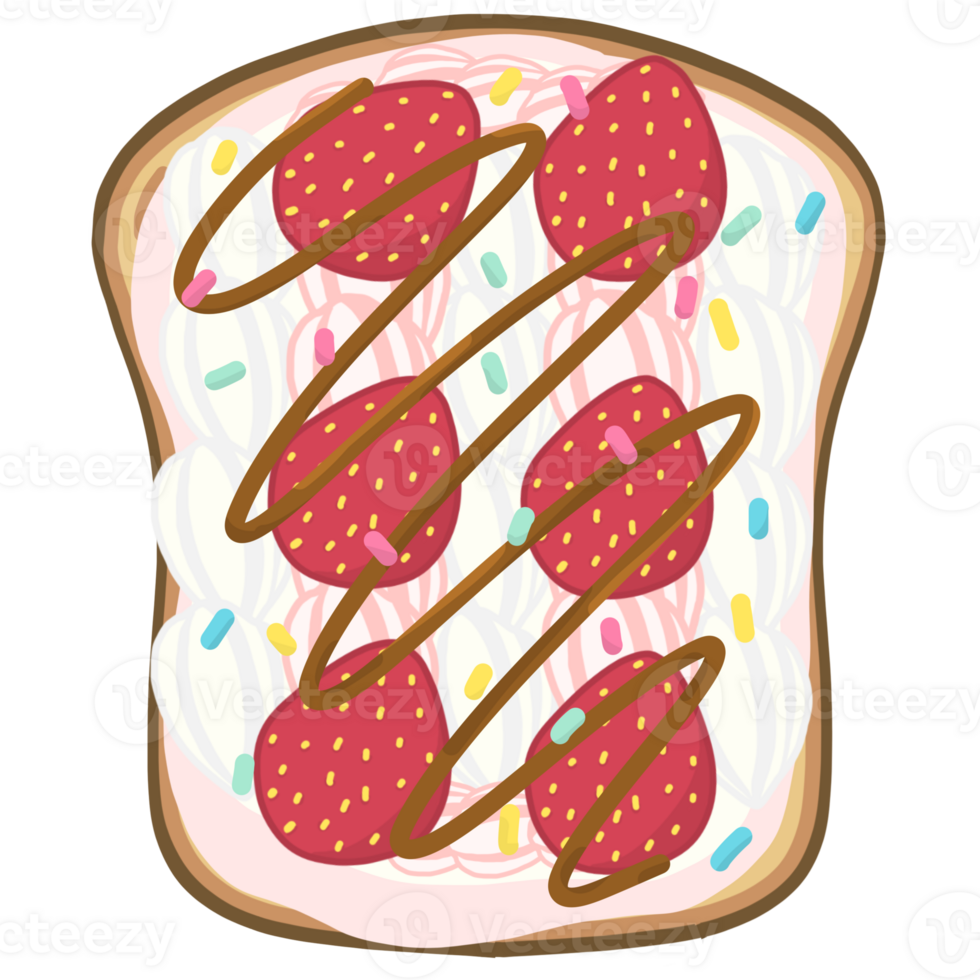 delicious open sandwich filled with strawberries , whipped cream. cartoon style illustration png