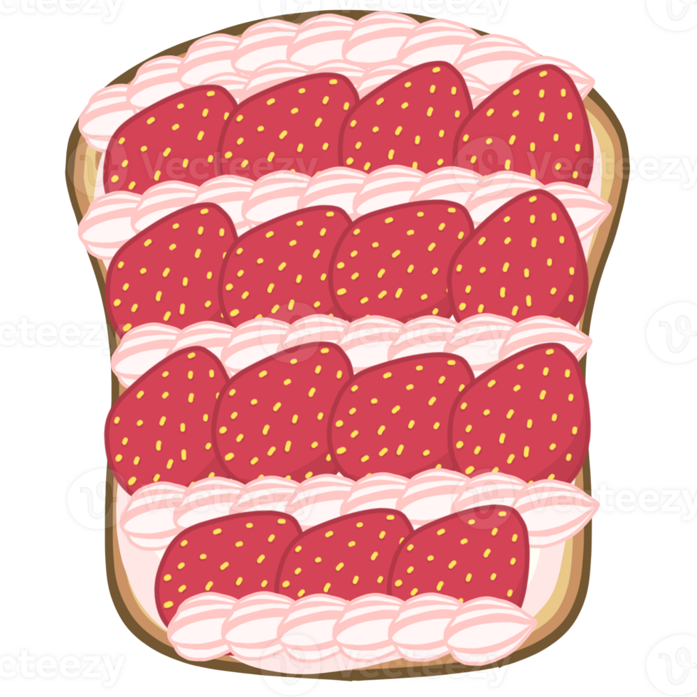 delicious open sandwich filled with strawberries , whipped cream. cartoon style illustration png