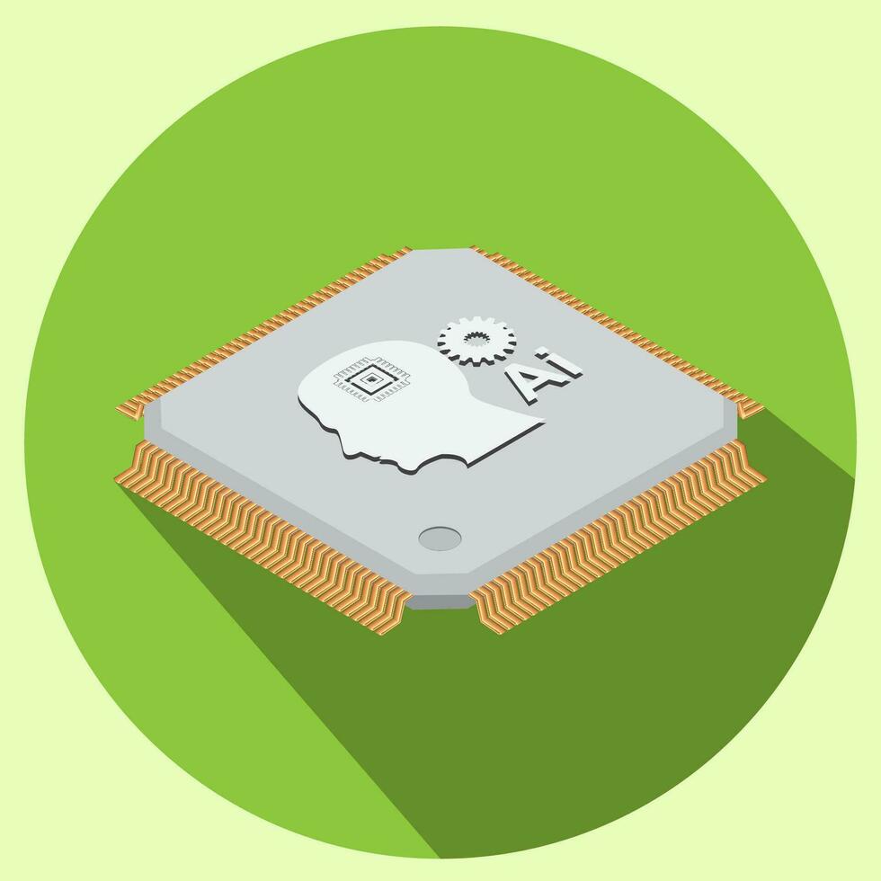 AI processor chip on green background. vector