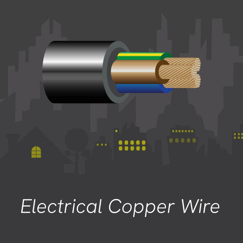 electrical copper wire on city background. vector