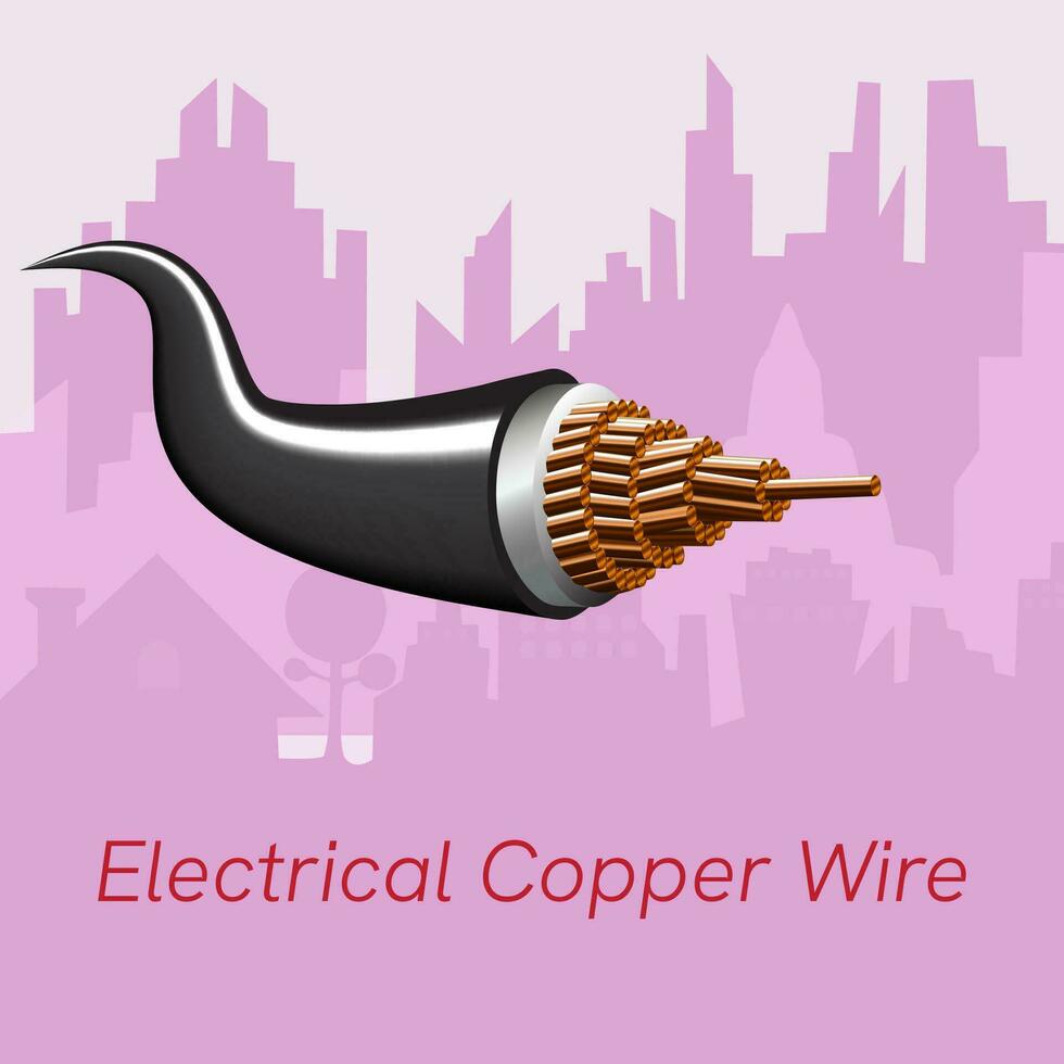 electrical copper wire on city background. vector