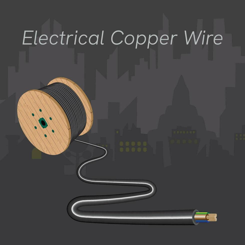 electrical copper wire on city background. vector