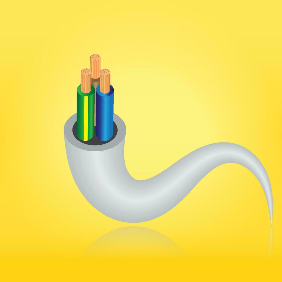 Closeup of electrical wire vector on a yellow background.