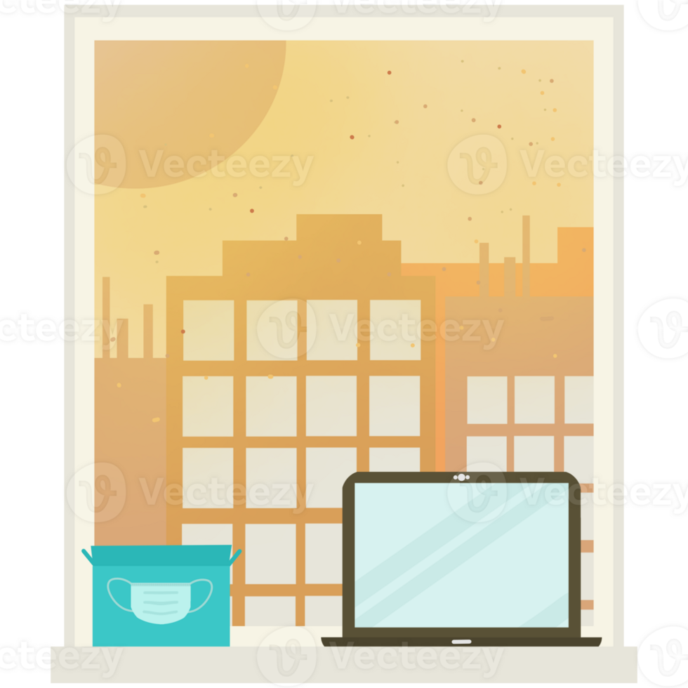 Yellow dust pollution, window view illustration png