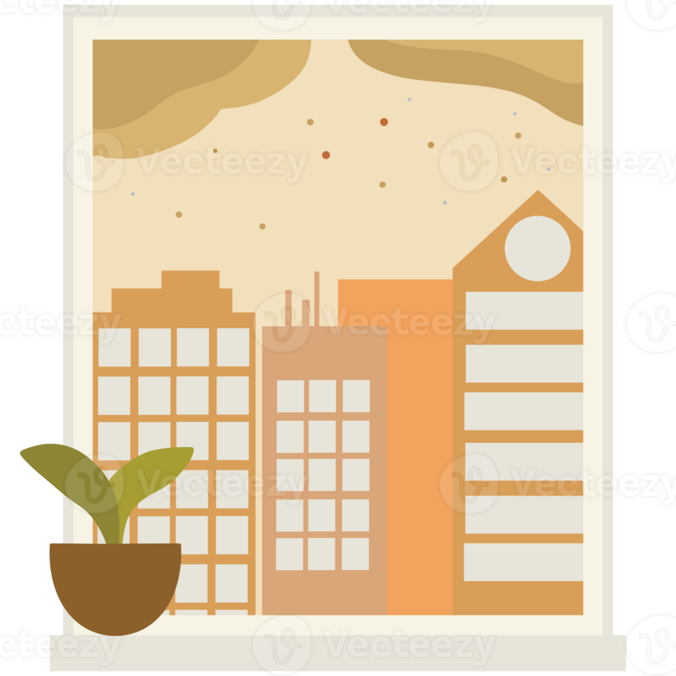 Yellow dust pollution, window view illustration png