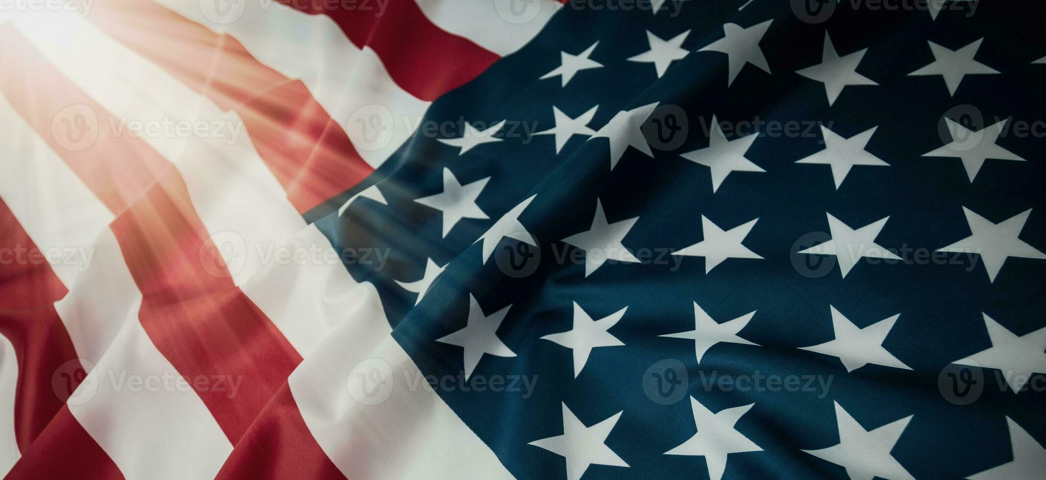 Close-up american flag, USA flag background with copy space. Top view photo